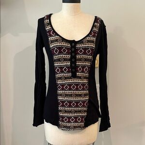 Free People We the Free black Henley sweater detail M
